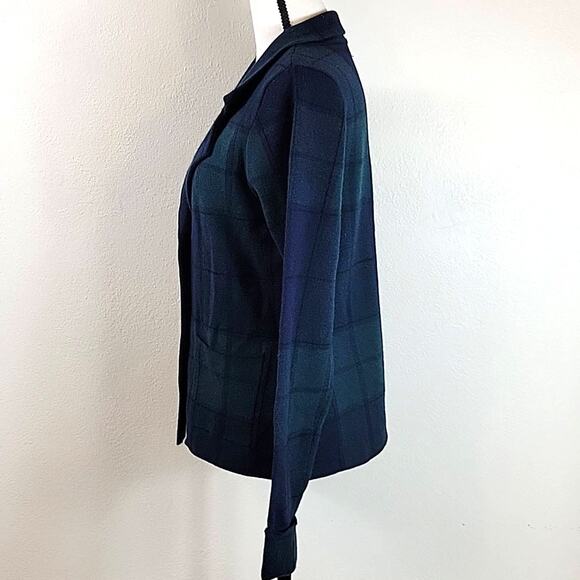 Tahari 3 Button Blazer Jacket Women's M Blue Green Plaid Academia Career Preppy - Picture 4 of 9